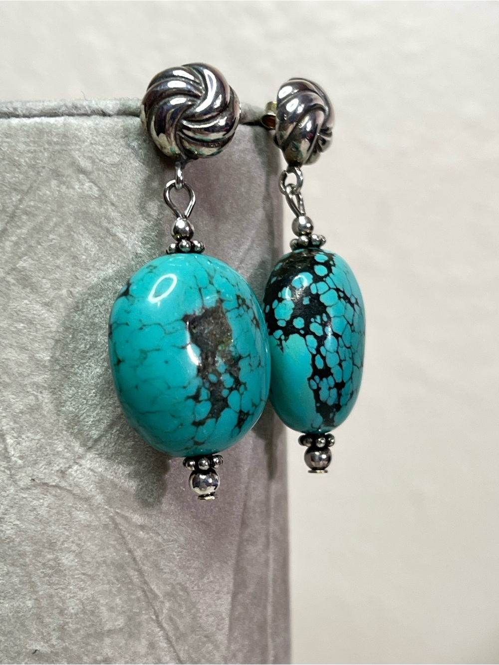 Turquoise Drop Sterling Silver Earrings - Picture 2 of 4